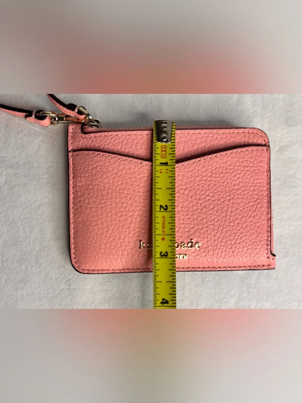 Kate Spade Pink Pebbled so Leather Wristlet Card Case and key ring - Picture 6 of 6